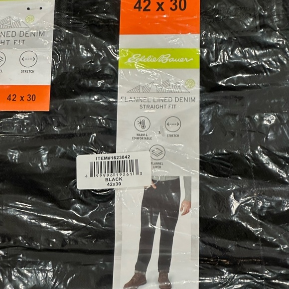Men's Eddie Bauer 42 x 30 Pants Jeans Denim Black Flannel Warm Straight NWT - Picture 13 of 16